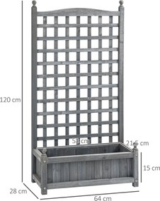 Outsunny jardinieră înălțată cu spalier, jardinieră pentru flori, arc pentru trandafiri cu suport pentru plante cățărătoare, lemn, gri, 64 x 28 x 120 cm | Aosom Romania