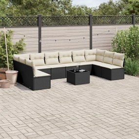 3249935 vidaXL Set canapele de grădină cu perne, 11 piese, negru, poliratan