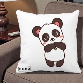 Perna Personalizata Panda Kawaii cu Bambus, 40x40 cm, Alba Mata, Husa Detasabila, Perna Inclusa, BEKZ®