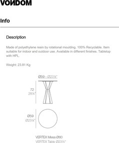 Masa de exterior / interior design modern premium VERTEX 60cm