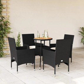 3278728 vidaXL Set mobilier grădină perne 5 piese negru poliratan/lemn acacia