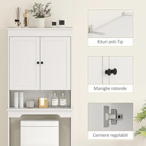 HOMCOM Dulap Peste WC cu 2 Rafturi Închise și Raft Deschis, Alb | Aosom Romania