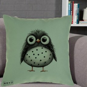 Perna Decorativa Bufnita Neagra cu Buline Albe, 40x40 cm, Verde, Husa Detasabila, Perna Inclusa, BEKZ®