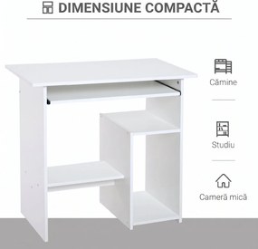 HOMCOM Birou Ergonomic Spațiu Optimizat, Alb, PAL/Metal, 80x45x75cm | Aosom Romania