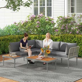 Outsunny Set de Mobilier de Grădină din 3 Piese cu 2 Canapele și Măsuță de Cafea, 184x75x71 cm, Gri | Aosom Romania