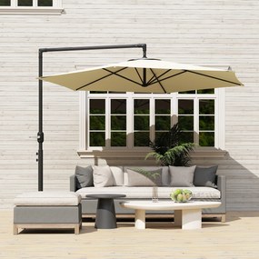 Outsunny Umbrelă Terasă 2.91m cu Consolă, Manivelă, Bază Cruce și Orificiu Aerisire, Suspendată | Aosom Romania