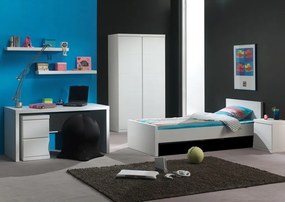 Set Mobilier Cameră Lara pentru Copii/Tineri, Alb – Pat 90x200 cm, Noptieră, Dulap 2 Uși, Birou și Polițe Perete – Vipack