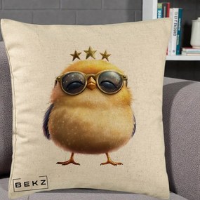 Perna Decorativa Pui Gold Star cu Ochelari Aurii, 40x40 cm, Bej, Husa Detasabila, Perna Inclusa, BEKZ®