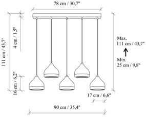 Lustră suspendată pe cablu YILDO, 5xE27/40W/230V, negru/auriu