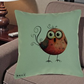 Perna Decorativa Pasare Rosie Exuberanta cu Spirale, 40x40 cm, Verde, Husa Detasabila, Perna Inclusa, BEKZ®