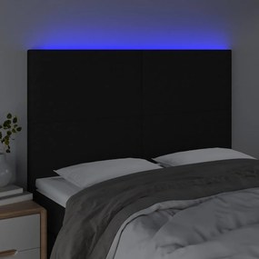 Tablie de pat cu LED, negru, 144x5x118 128 cm, textil 1, Negru, 144 x 5 x 118 128 cm