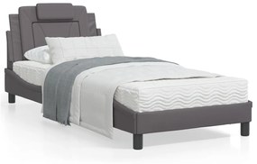 3213990 vidaXL Cadru de pat cu lumini LED, gri, 90x190 cm, piele ecologică