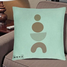 Perna Decorativa Geometric Boho Cercuri si Arc, 40x40 cm, Verde Menta, Husa Detasabila, Perna Inclusa, BEKZ®