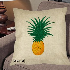 Perna Decorativa Ananas Tropical, 40x40 cm, Crem, Husa Detasabila, Perna Inclusa, BEKZ®