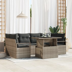 vidaXL Set de canapele de grădină cu 7 piese, perne incluse, gri, din ratan sintetic