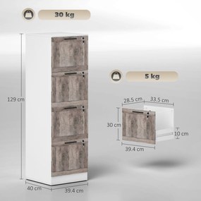 HOMCOM Cajonieră de Birou cu 4 Sertare Încuietoare 2 Chei Bare Suspendate pentru A4 Scrisoare 39,4x40x129 cm Alb și Lemn | Aosom Romania