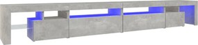 vidaXL Comodă TV cu lumini LED, gri beton, 290x36,5x40 cm