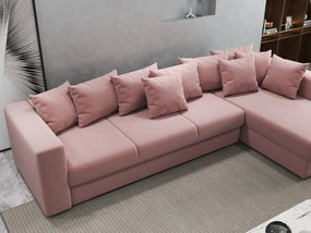 Colțar extensibil dumonde cu ladă de depozitare si sezut confortabil din spuma high-density, Gloria Royal Pink II 320x183 cm