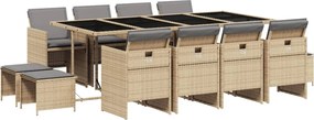 vidaXL Set mobilier grădină cu perne, 13 piese, bej combinat poliratan