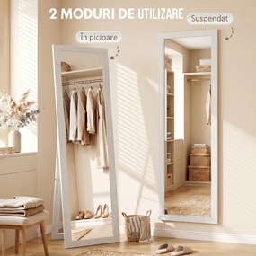HOMCOM Oglindă de Podea pe Toată Înălțimea, cu Ramă și Suport, din Lemn și Sticlă, 37x40x155 cm, Albă | Aosom Romania