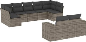 vidaXL Set canapele de grădină, 9 piese, cu perne, gri, poliratan