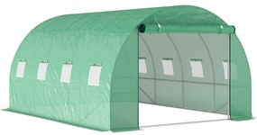 Outsunny Seră tunel de grădină 3 x 4 x 2 m cu ușă înrolabilă și ferestre mari, din oțel galvanizat și PE, verde | Aosom Romania
