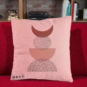 Perna Decorativa Boho Luna Plina si Forme Punctate, 40x40 cm, Roz, Husa Detasabila, Perna Inclusa, BEKZ®