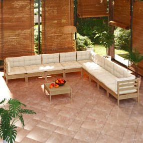 3096824 vidaXL Set mobilier grădină cu perne, 10 piese, maro miere, lemn pin