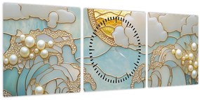 Tablou - Perle 3D în Ocean (cu ceas) (90x30 cm)