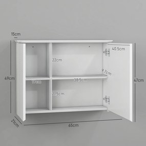 HOMCOM Dulap cu Oglindă și Rafturi Reglabile pe 3 Nivele, Oglindă de Perete din Sticlă și Lemn, 65x15x49 cm, Alb | Aosom Romania