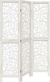 vidaXL Paravan cameră 3 panouri, alb, lemn masiv paulownia