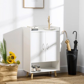 Dulap Pantofar Economie de spatiu din Lemn Alb cu Compartiment deschis, Dulap Pantofar Design pentru Intrare, 60x30x92cm HOMCOM | Aosom RO