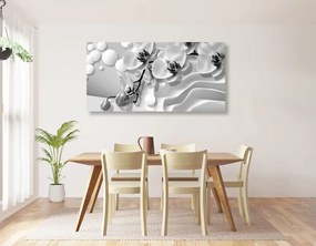 Tablou orhidee pe fundal abstract alb-negru