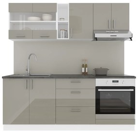 Set Bucatarie Karo V12, Gri Lucios/Alb, MDF, Blat Thermo 28 mm, L 200 cm