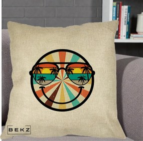 Perna Decorativa Smiley Face Retro Sunset Palmieri, 40x40 cm, Crem, Husa Detasabila, Perna Inclusa, BEKZ®
