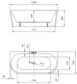 Cada baie freestanding Cersanit Crea, 170 x 82 cm, asimetrica, lipita de perete, alba