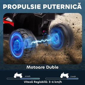 HOMCOM  ATV 12V pentru copii cu cauciucuri late, masina, faruri LED, claxon, muzica, pentru 3-5 ani, rosu | Aosom Romania