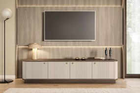 Dulap TV Vesper 187 cm cu 4 uși - cașmir / nuc / mânere aurii