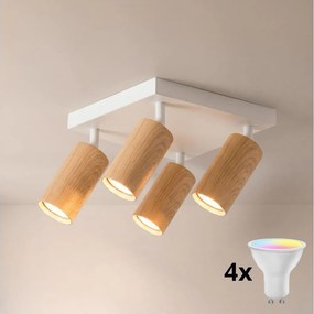 Brilagi - Spot LED RGBW dimmabil SELE SQUARE 4xGU10/6,5W/230V alb/stejar
