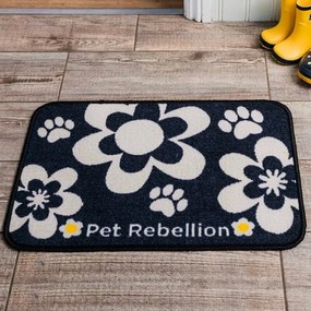 Covoraș sub castron PET REBELLION Dinner Mate Flowers Black, 40 x 60 cm