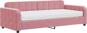 vidaXL Pat de zi cu saltea, roz, 90x200 cm, catifea