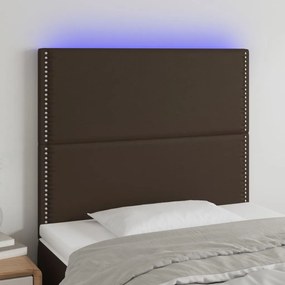 3122365 vidaXL Tăblie de pat cu LED, maro, 90x5x118/128 cm, piele ecologică
