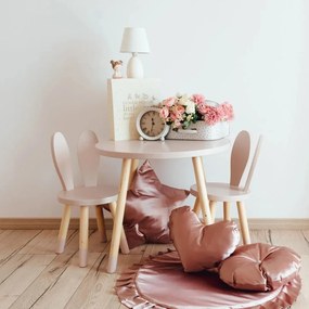 Set masuta rotunda roz si doua scaunele iepuras roz