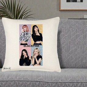 Perna Personalizata K-pop BLACKPINK Negru, 40x40 cm, Crem Reliefat, Husa Detasabila, Perna Inclusa, BEKZ®
