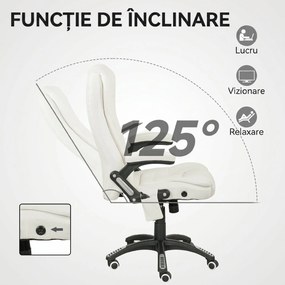 Vinsetto Scaun de Birou Reclinabil cu Masaj, Înălțime Reglabilă, Telecomandă, Textil cu Aspect de In, Crem | Aosom Romania