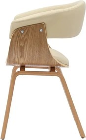 Scaun retro imitatie piele bej crem, lemn furniruit ORGANIC