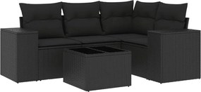 vidaXL Set mobilier de grădină cu perne, 5 piese, negru, poliratan