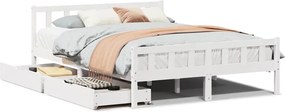 vidaXL Cadru de pat fără saltea, alb, 150x200 cm, lemn masiv pin