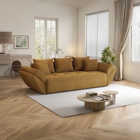 Canapea extensibilă dumonde cu ladă de depozitare si sezut confortabil din spuma high-density, Berlin Zoom Mustar 250x100 cm