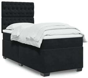 vidaXL Pat box spring cu saltea, negru, 90x200 cm, catifea